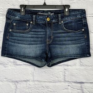 American Eagle shortie denim jean shorts Womens 14 Blue Low Rise Stretch